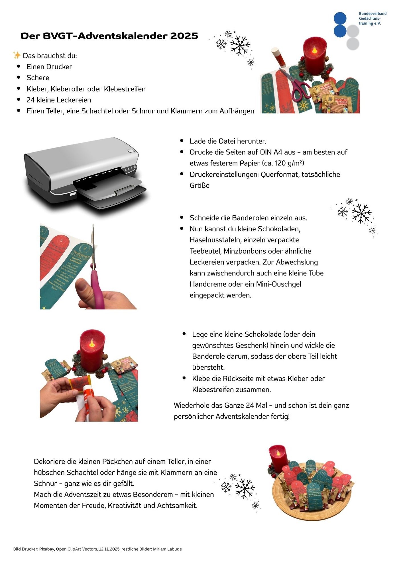 Adventskalender zum Ausdrucken – 24 Gedächtnisübungen | digitale Datei vom BVGT | DIY Adventskalender & Geschenkidee