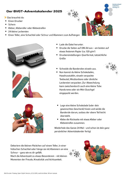 Adventskalender zum Ausdrucken – 24 Gedächtnisübungen | digitale Datei vom BVGT | DIY Adventskalender & Geschenkidee